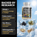 Clean Nutraceuticals Shilajit Supplement for Men with Sea Moss, Tongkat Ali, Ashwagandha, Boron, Zinc, CoQ10, PQQ - Fulvic Acid Capsules - Energy Support - 90 Count - Resin, Gummy & Powder Alternative