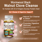 Wormwood Black Walnut Cleanse for Humans - High Absorption Wormwood Black Walnut Cloves Softgels for Digestive Cleanse Detox - Soursop Pumpkin Seed Oil of Oregano Turmeric Berberine - Non-GMO