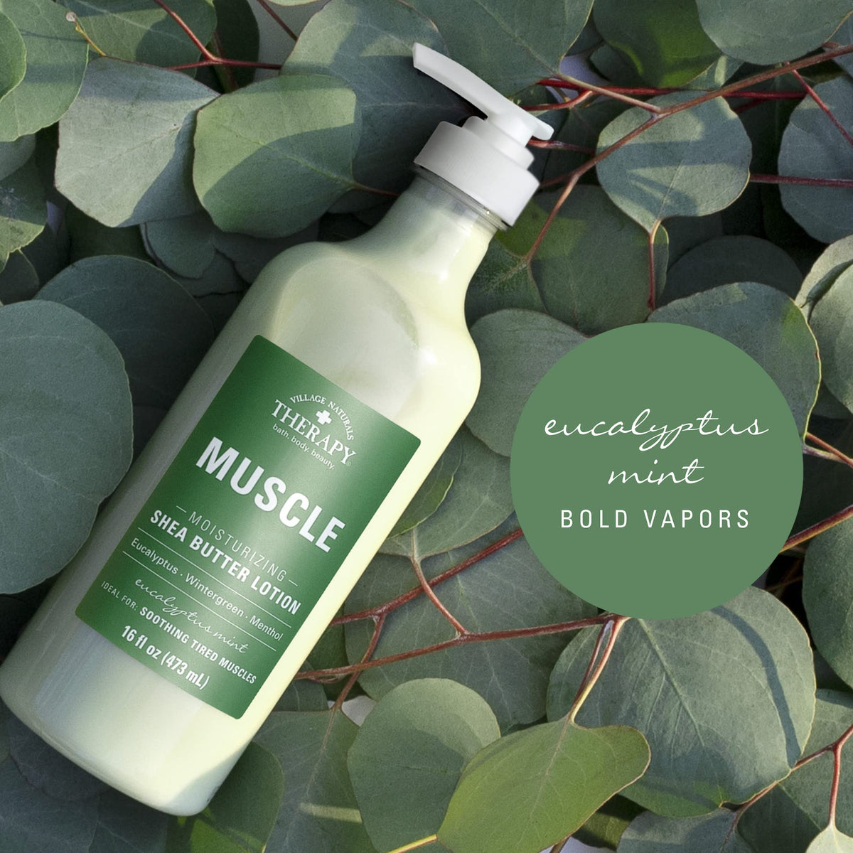 Village Naturals Therapy Muscle Shea Butter Lotion, Eucalyptus Mint Scent, 16 fl oz, Pack of 3