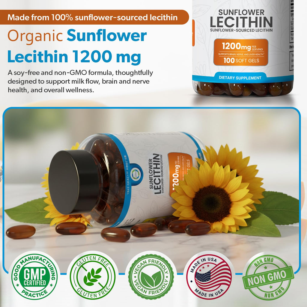 Organic Sunflower Lecithin 1200mg, Brain & Nervous System Support, 100CT