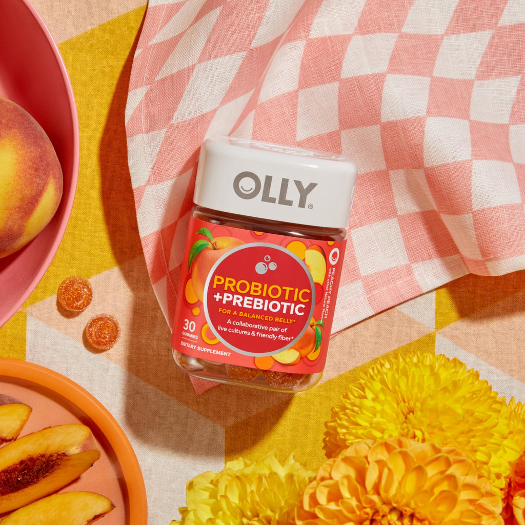 OLLY Probiotic + Prebiotic Gummy, 500 million CFUs, Peachy Peach - 30 Count