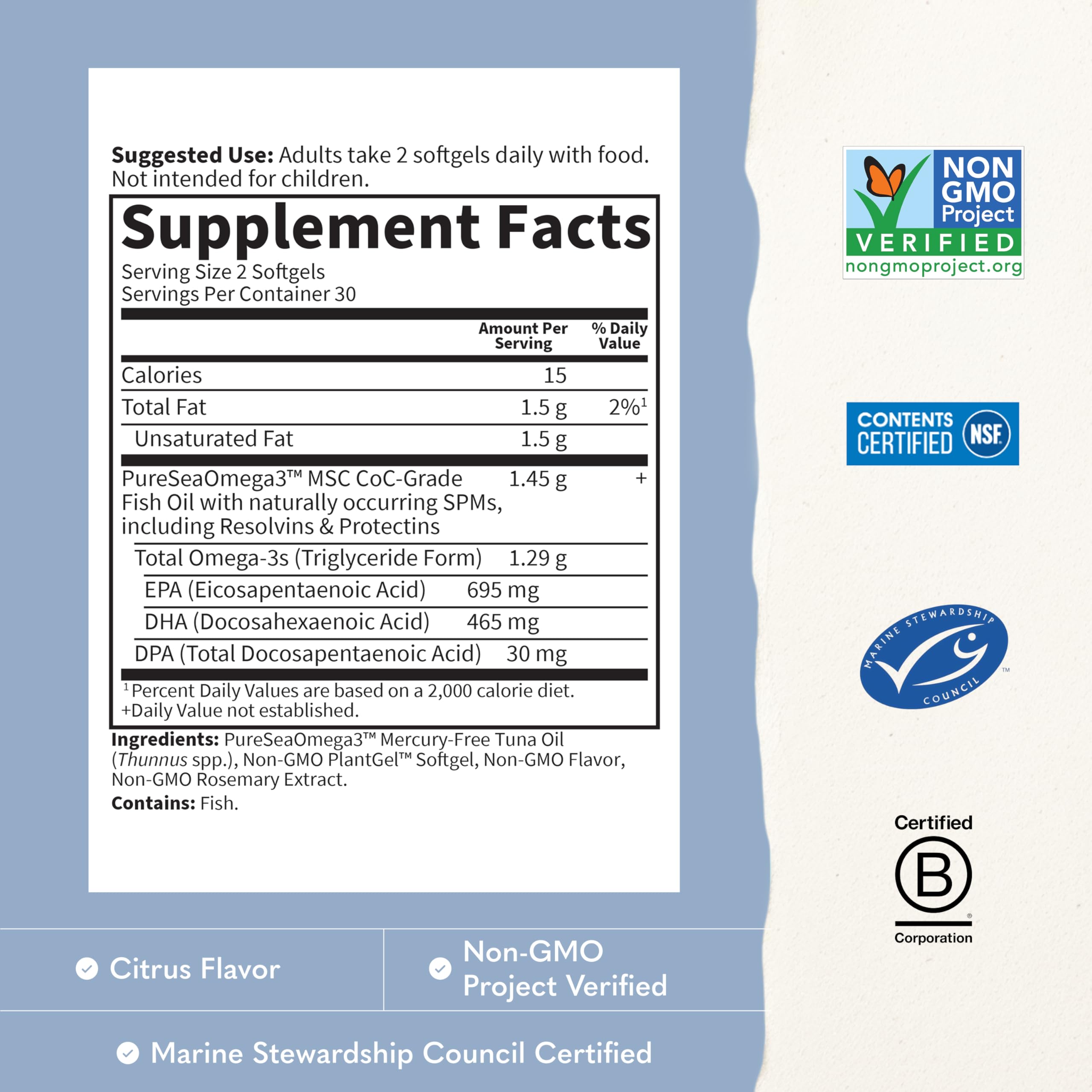 Garden of Life Dr. Formulated Advanced Omega Fish Oil - Lemon, 1,290mg EPA, DHA + DPA in Triglyceride Form, Single Source Omega 3 Supplement for Ultimate Brain & Heart Health, Non-GMO, 60 Softgels