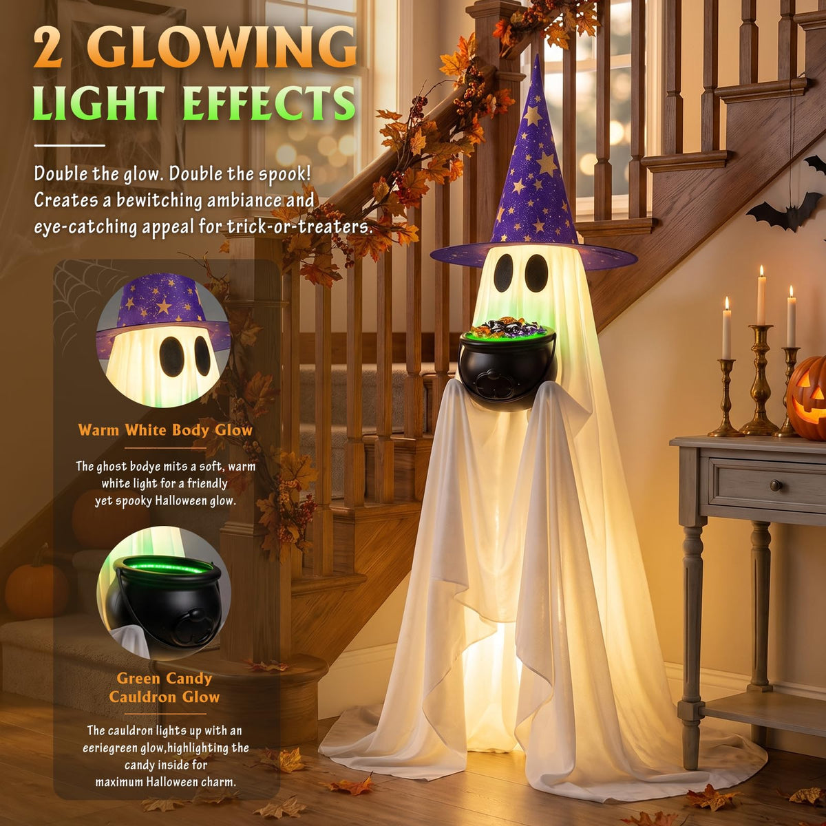 Halloween Candy Ghost Decor with Lighted Cauldron - 53'' Large Ghost Decor