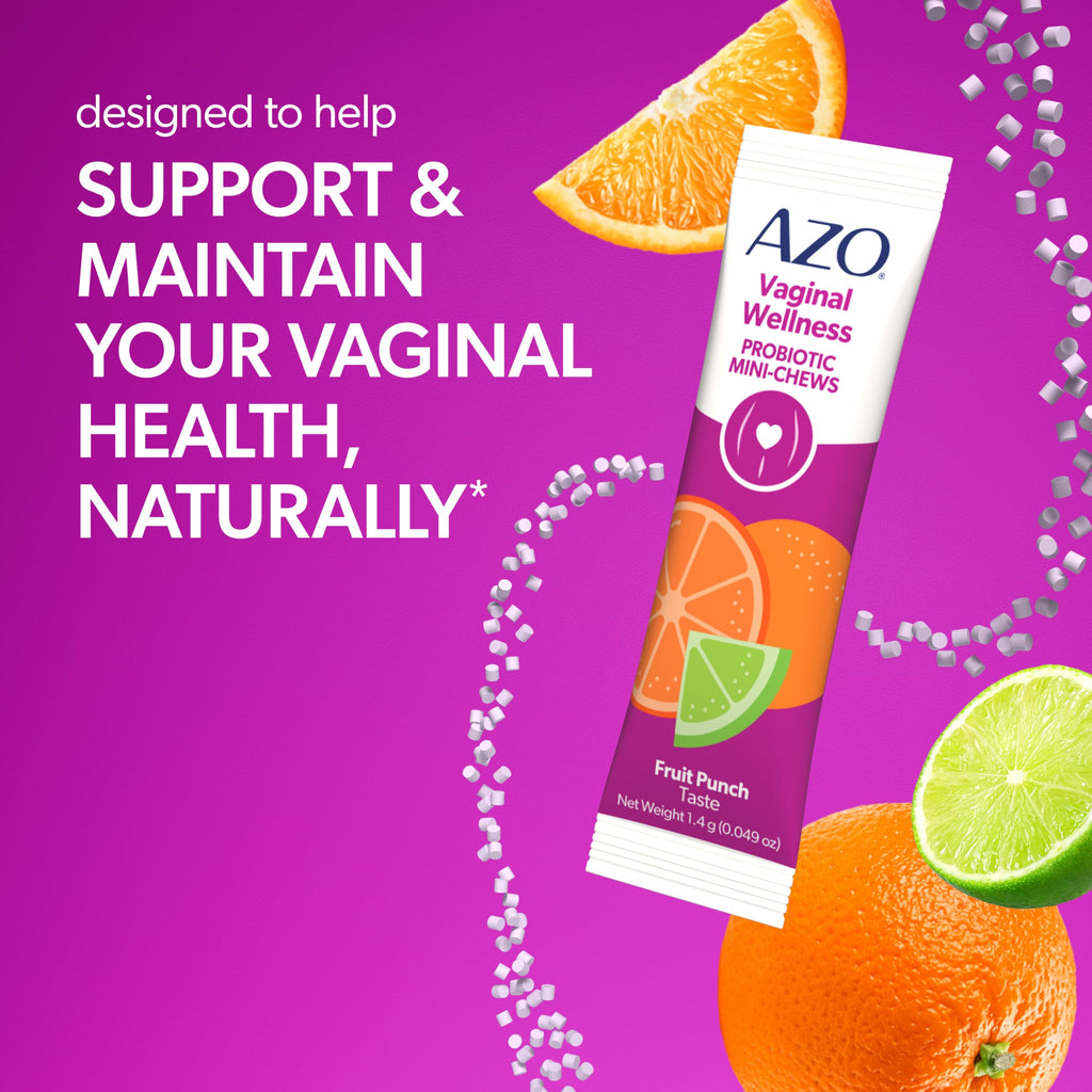 AZO Vaginal Probiotic Mini-Chews for Women, Fruit Punch Flavor, 14 Count
