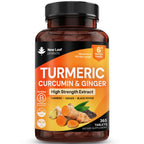 Turmeric Tablets with Black Pepper & Ginger - Curcumin - 180 Turmeric and Black Pepper Tablets (3 Month) High Strength Active Turmeric Supplements Not Capsules, by New Leaf