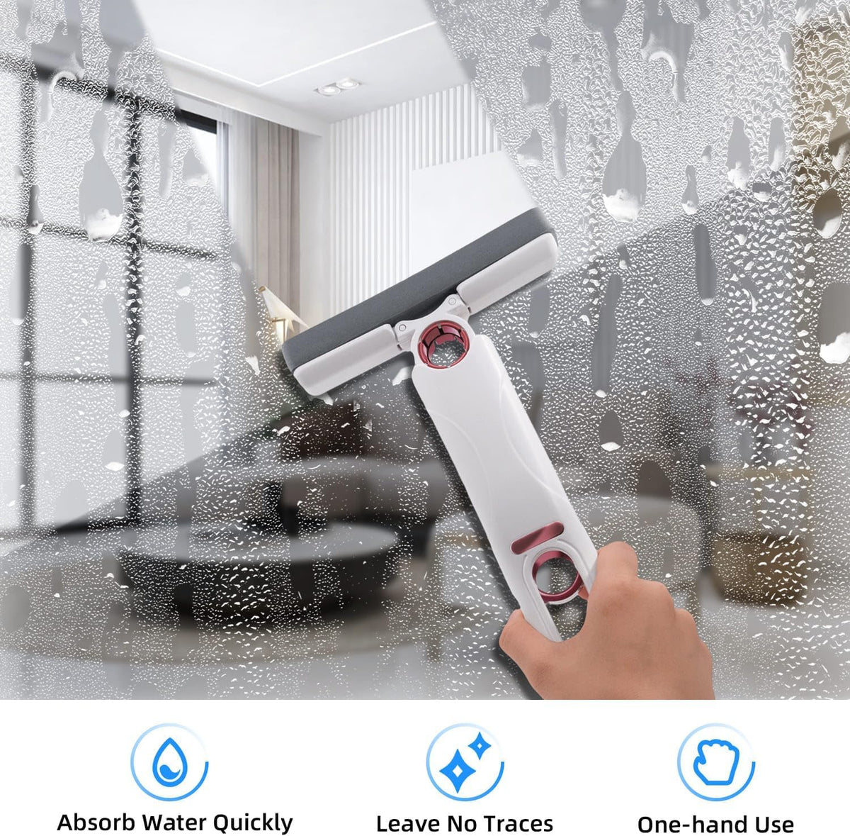 Mcbazel Portable Mini Cleaning Mop, Mini Sponge Mop, Wet and Dry Use Cleaning System, Mini Mop for Bathroom, Kitchen, Desktop, Glass, Living Room, Car (2 Sponge Head + 1 Squeeze Handle)