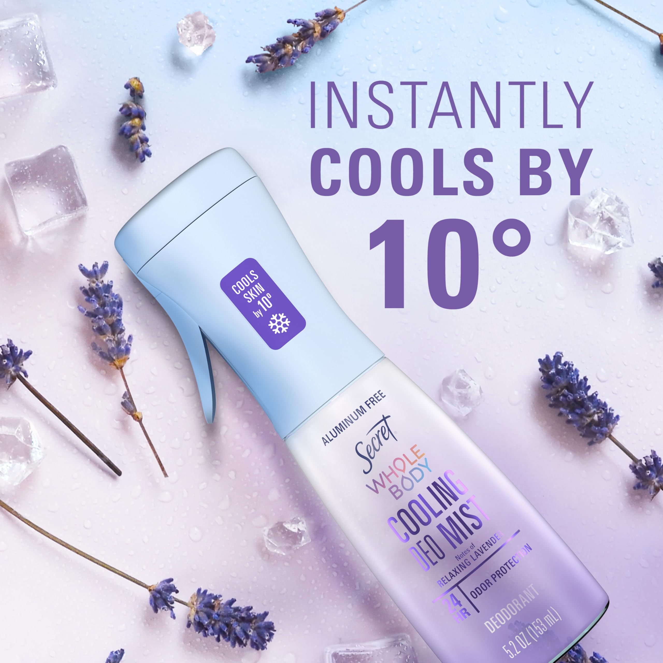 Secret Cooling Aluminum Free Whole Body Deodorant Mist for Women, 24hr Odor Protection, Instant Cooling Relief, Soothes & Revitalizes Skin, PH Balanced Formula, Relaxing Lavender Scent, 5.2 fl oz