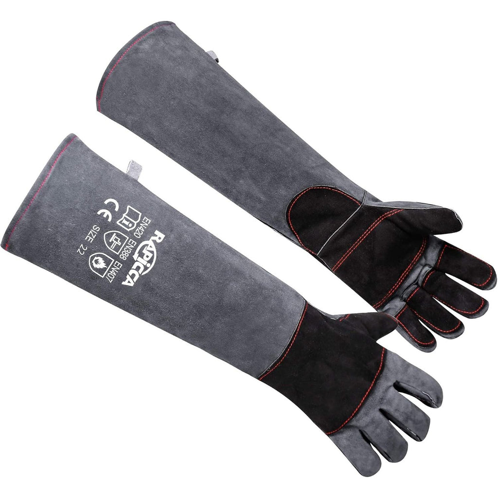 Buy now RAPICCA Animal Handling Gloves Bite Proof Reinforced Leather Padding Dog,Cat Scratch,Bird Handling Falconry Gloves Grabbing,Reptile Squirrel Snake Bite 22in Grey-Black 2 Count (Pack of 1) 22 Inches at indiglob india