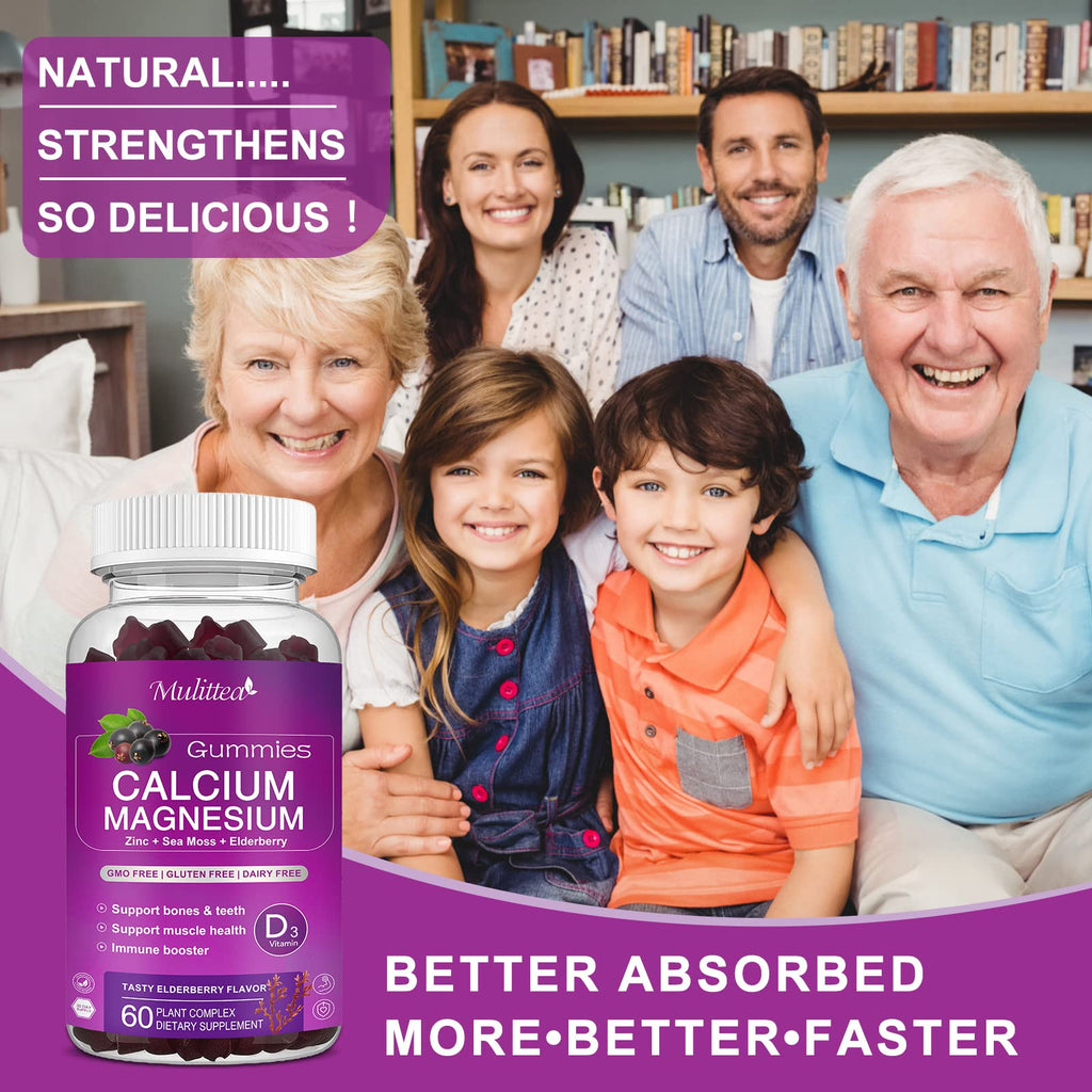 Plant Based Calcium Supplement with Vitamin D3,K2 Gummy for Bone Strength, Contains Whole Food Natural Minerals-Bone Health, Calm Mood & Sleep Support for Women & Men (2 Pack)