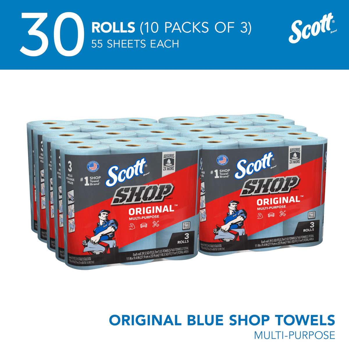 Scott Shop Towels Original, 55 Towels/Roll, 30 Rolls/Case
