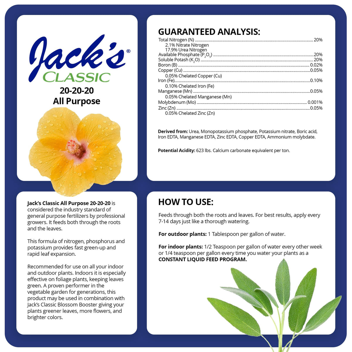 Jack's Classic 20-20-20 All Purpose Water-Soluble Fertilizer, 1.5lb