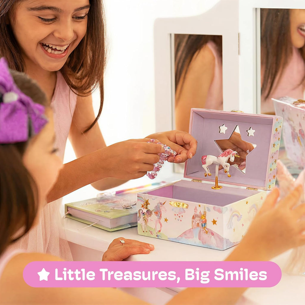 Buy now Jewelkeeper Musical Jewelry Box for Girls with Spinning Unicorn, Glitter Rainbow and Stars Design Music Box for Necklace, Earrings, and Accessories, Plays The Beautiful Dreamer Tune at indiglob india
