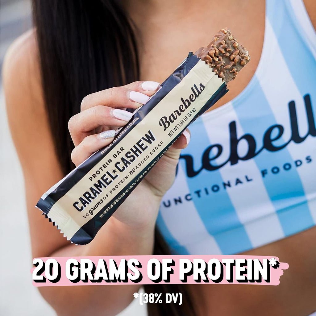 Barebells Protein Bars Caramel Cashew - 12 Count, Pack of 2 - Protein Snacks with 20g of High Protein - Chocolate Protein Bar with 1g of Total Sugars - Perfect on The Go Protein Snack & Breakfast Bars