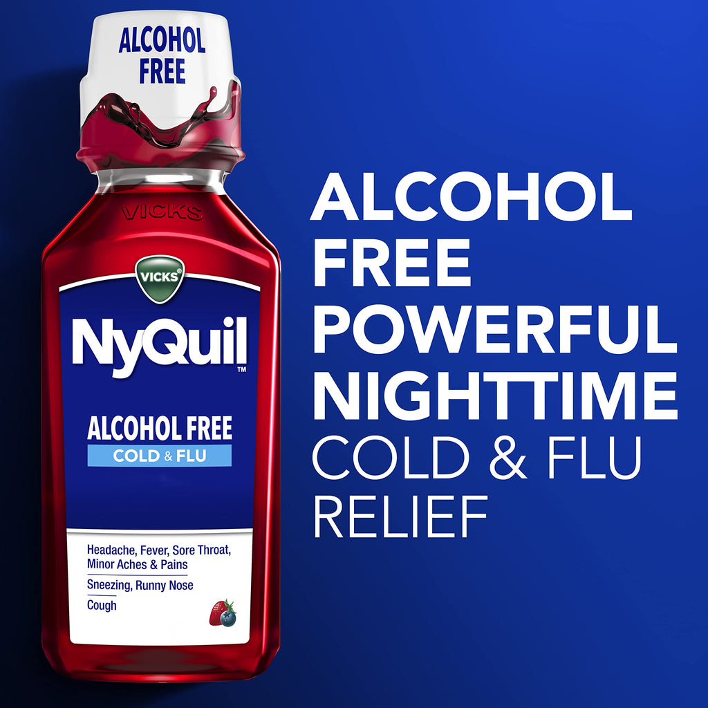 Buy now Vicks NyQuil, Alcohol Free, Cough, Cold & Flu Relief, Sore Throat, Fever & Congestion Relief, Berry, 12 Fl Oz at indiglob india