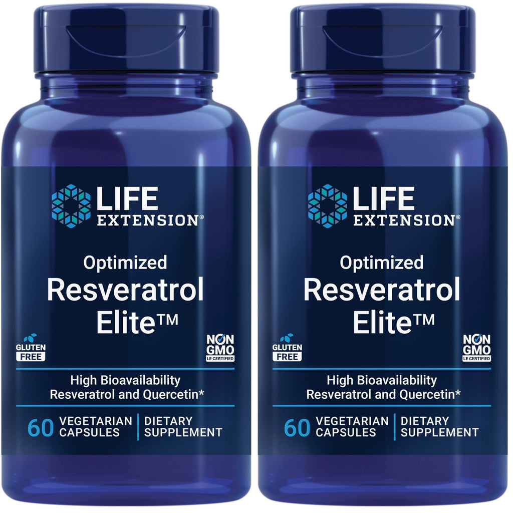 Life Extension Optimized Resveratrol Elite, Trans-resveratrol, quercetin, Healthy Aging, Heart Health, Brain Health, oxidative Stress, Gluten-Free, Non-GMO, Vegetarian, 60 Capsules