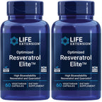 Life Extension Optimized Resveratrol Elite, Trans-resveratrol, quercetin, Healthy Aging, Heart Health, Brain Health, oxidative Stress, Gluten-Free, Non-GMO, Vegetarian, 60 Capsules