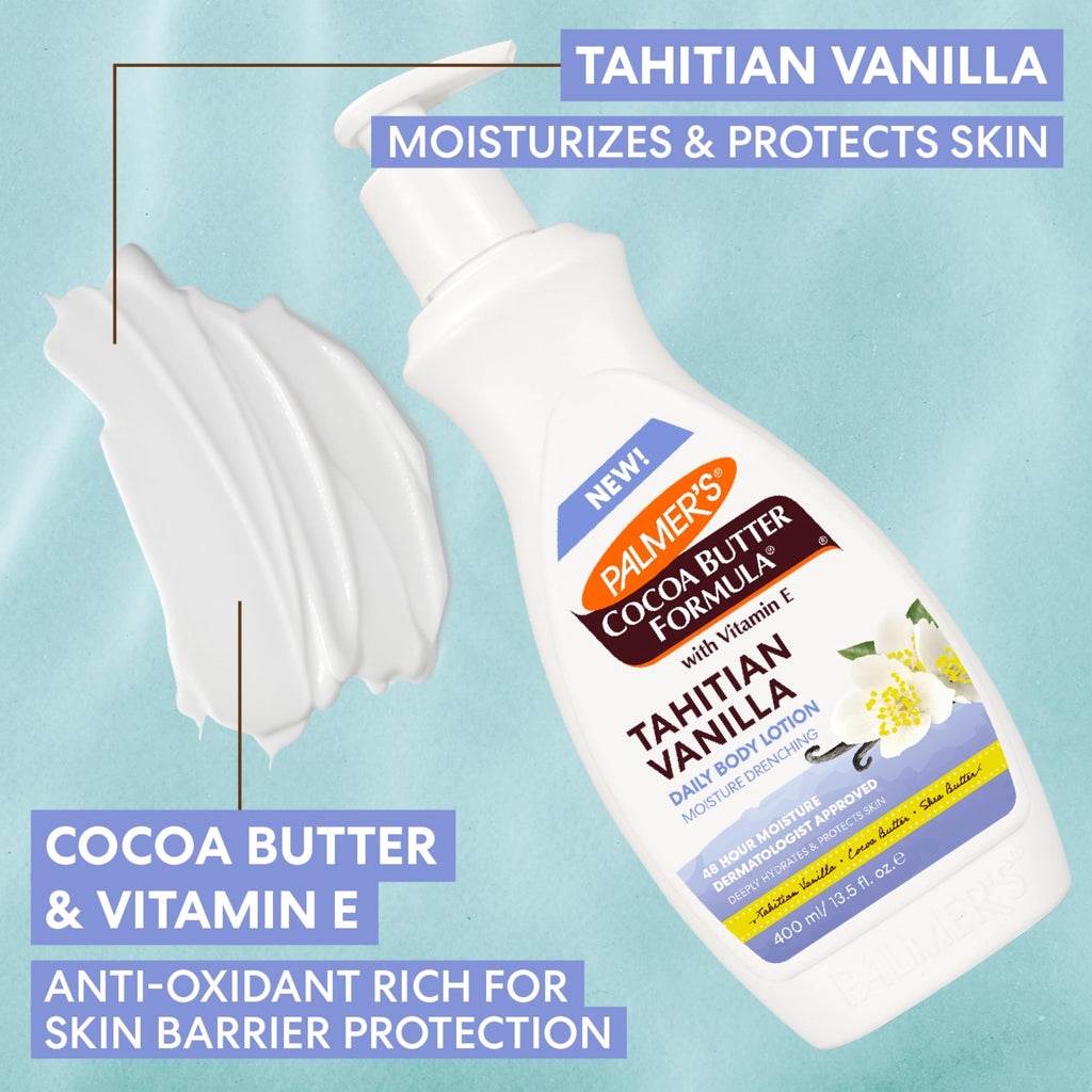 Palmer's Cocoa Butter Formula Tahitian Vanilla Body Lotion,13.5 Oz, Daily Moisturizing Lotion for Dry Skin with Shea Butter & Vitamin E, Hydrates & Protects, Provide 48-Hour Deep Moisture,(Pack of 2)