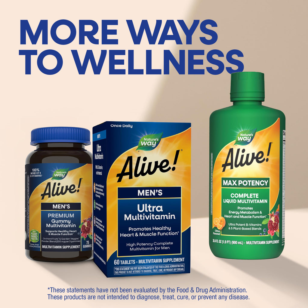 Nature's Way Alive! Men’s Daily Ultra Potency Multivitamin Tablets, 150 ct | Complete High Potency Men’s Daily Vitamin Promotes Heart & Muscle Function*, B-Vitamins, Zinc and Antioxidants