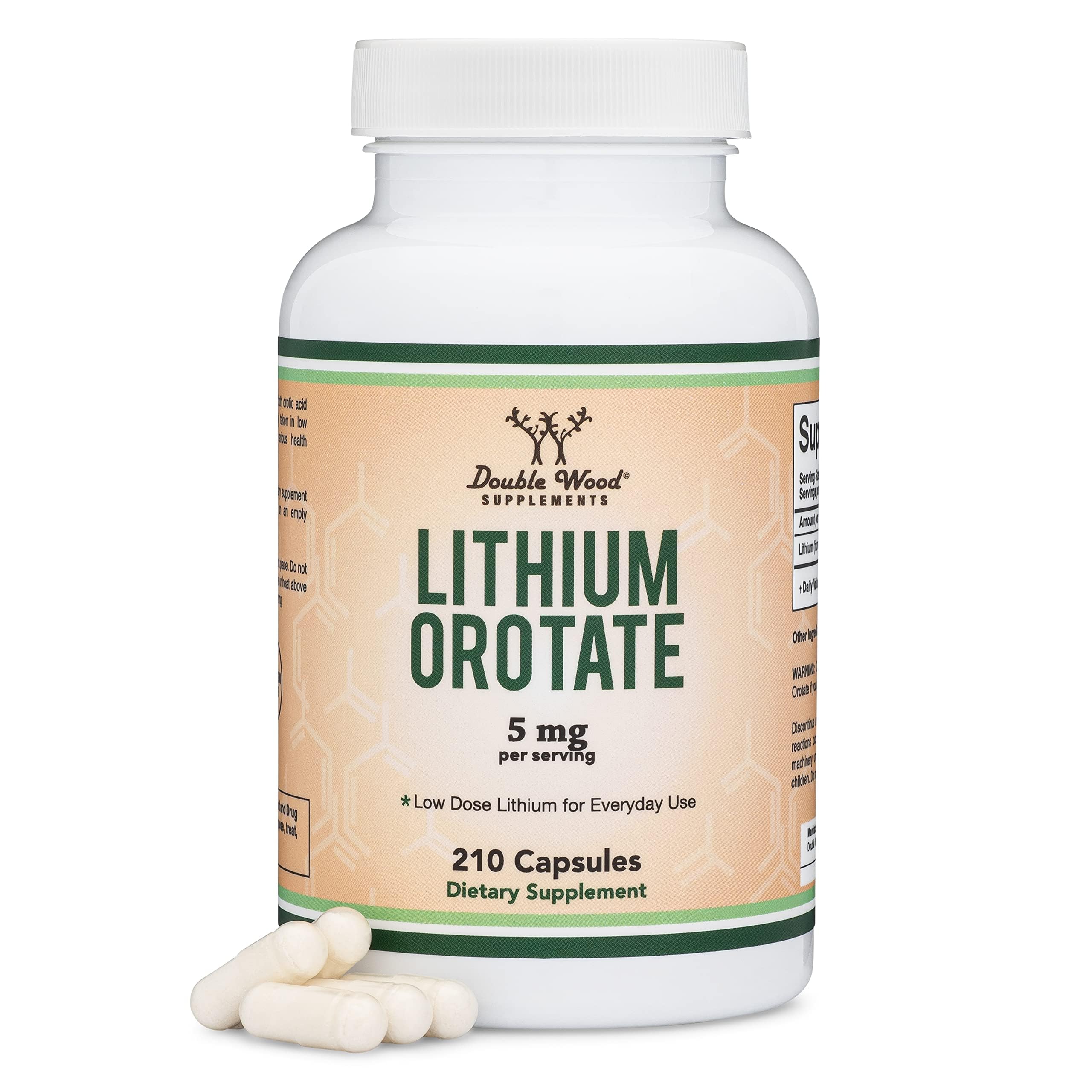 Lithium Orotate 5mg Elemental, Mood + Calm Support, 210 Capsules | Mood + Calm Supplement, 5mg Elemental Lithium, Single-Ingredient (No Blends), Emotional Wellness + Clarity, Vegan