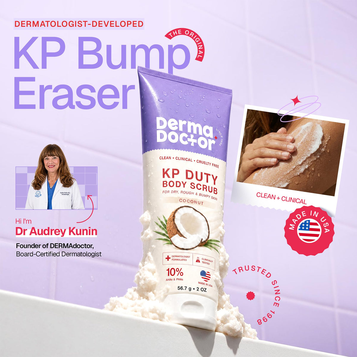 DERMAdoctor KP Bump Eraser Body Scrub, 10% AHAs + PHAs, Rough & Bumpy Skin