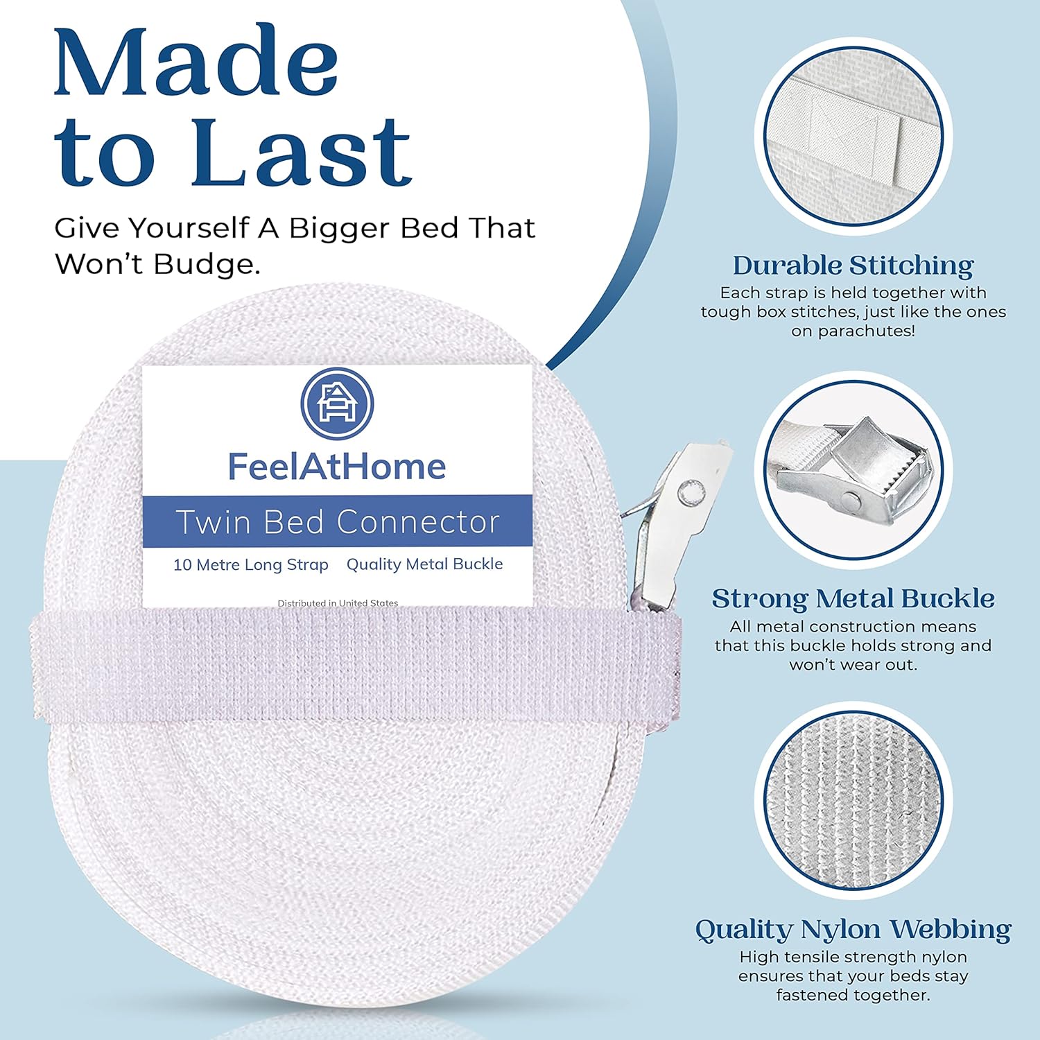 Buy now FeelAtHome Twin Bed Converter - Twin to King Mattress Joiner, 33ft Long Connecting Strap at indiglob india