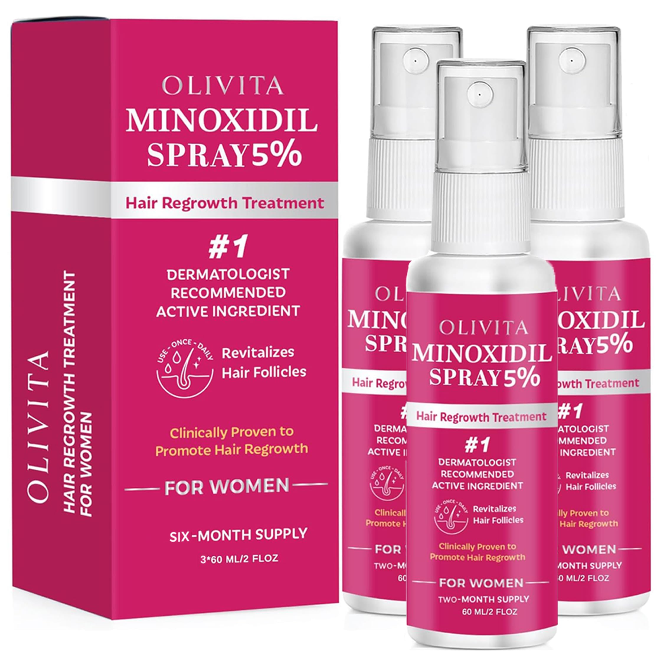 5% Minoxidil Spray for Women Hair Growth: Extra Strength Hair Regrowth Treatment – Revitalize Hair Follicles & Regrow Thicker, Fuller Hair – Hair Loss Solution - 2 Packs