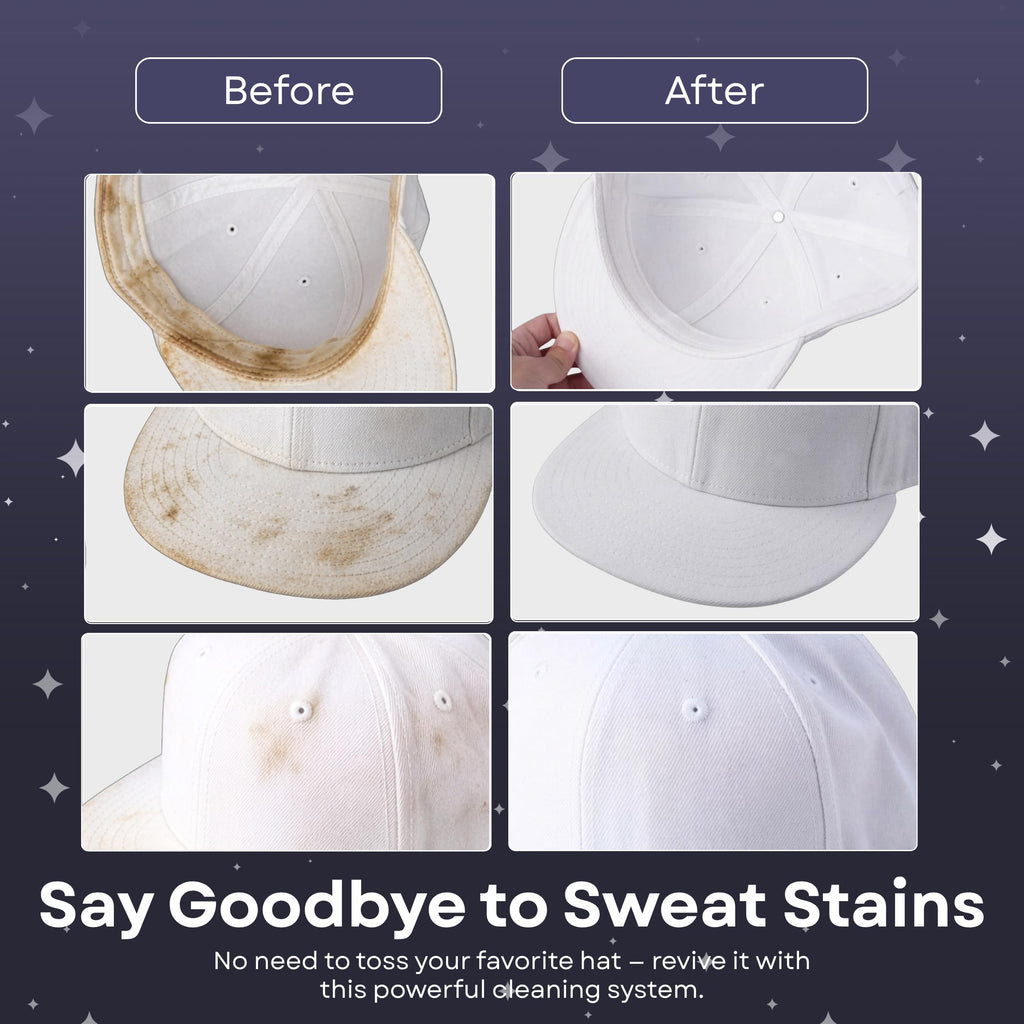 Hat Cleaning Kit – 4-Step Headwear Cleaner with Foam, Brush, Deodorizer & Protector – Safe for Baseball Caps, Snapbacks & All Types of Fabrics