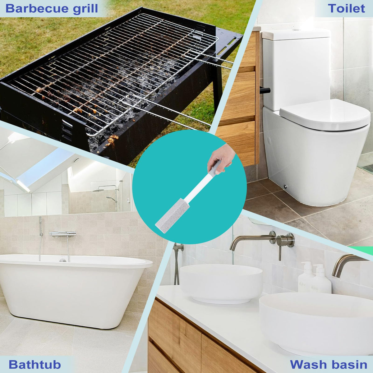 4 Pack Gnvop Toilet Pumice Stone with Long Handle,Pumice Stone Toilet Bowl Cleaner,1 Cleaning Handle, 4 No Touch Replaceable Piedra Pomez for Cleaning Toilets, Bathtubs, Grills, Swimming Pools, Sinks
