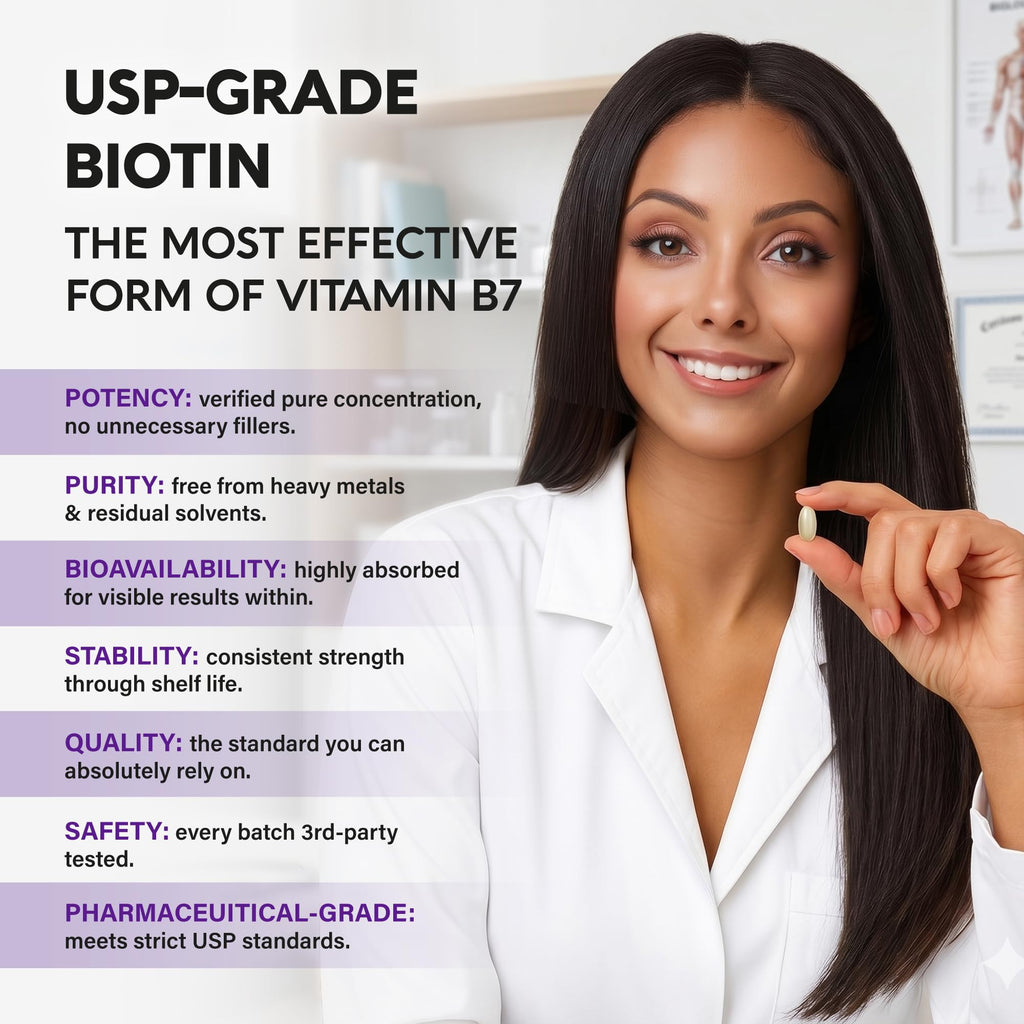 Biotin 10000mcg + Silicon - Pharmaceutical Grade Biotin - 120 Softgels | Biotin Supplement for Hair Growth Support, Skin & Nails for Women - Max Strength & 100% Bioavailability - 120-Day Supply
