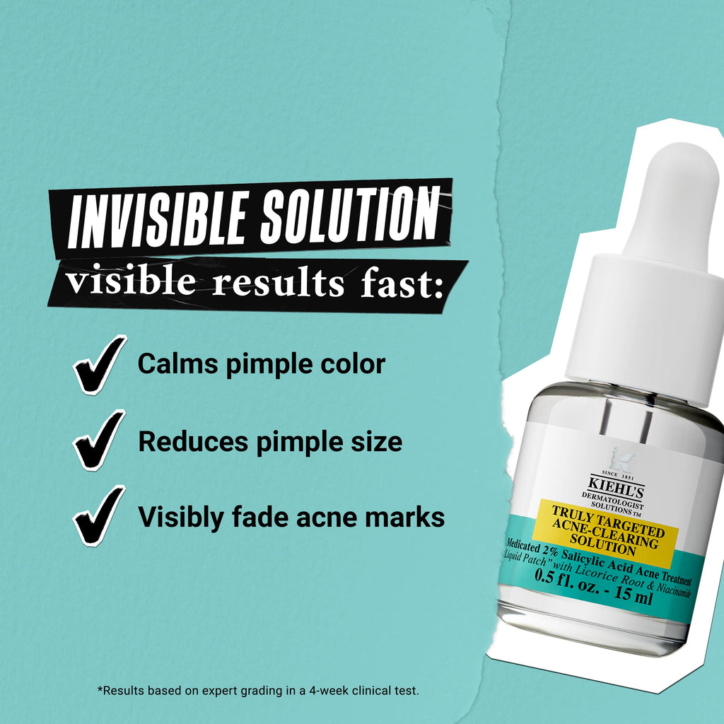 Buy now Kiehl's Truly Targeted Acne-Clearing Pimple Patch with 2% Salicylic Acid, Invisible Liquid Spot Treatment, 4% Niacinamide Fades Post-Acne Marks, 0.2% Licorice Root Soothes Redness - 0.5 fl oz at indiglob india