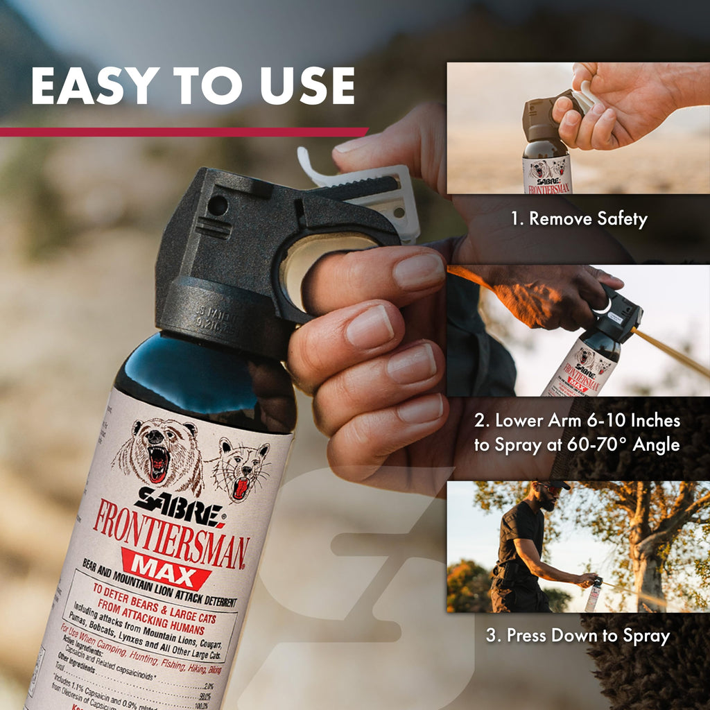 Sabre Frontiersman MAX Bear Spray & Mountain Lion Deterrent, Holster, Bell Kit – 40‑Foot Range, Max Strength 2% Major Capsaicinoids, EPA‑Registered, Self Defense for Hiking, Camping & Hunting, 7.9 oz