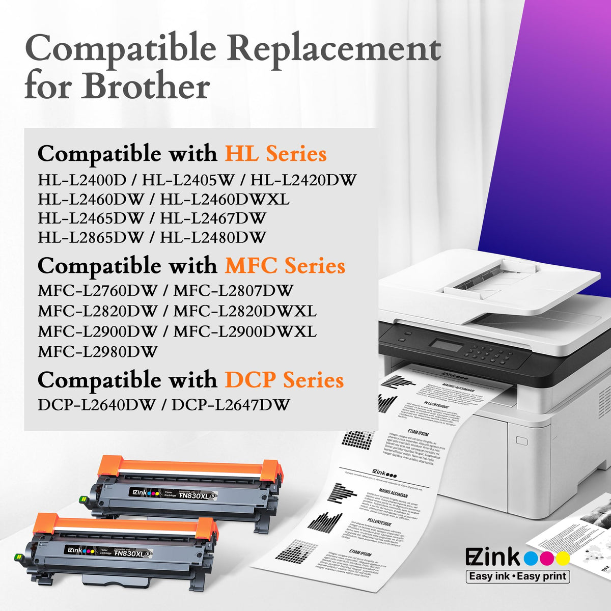 TN830XL Toner for Brother Printer DCP-L2640DW HL-L2460DW 830XL TN830 Toner