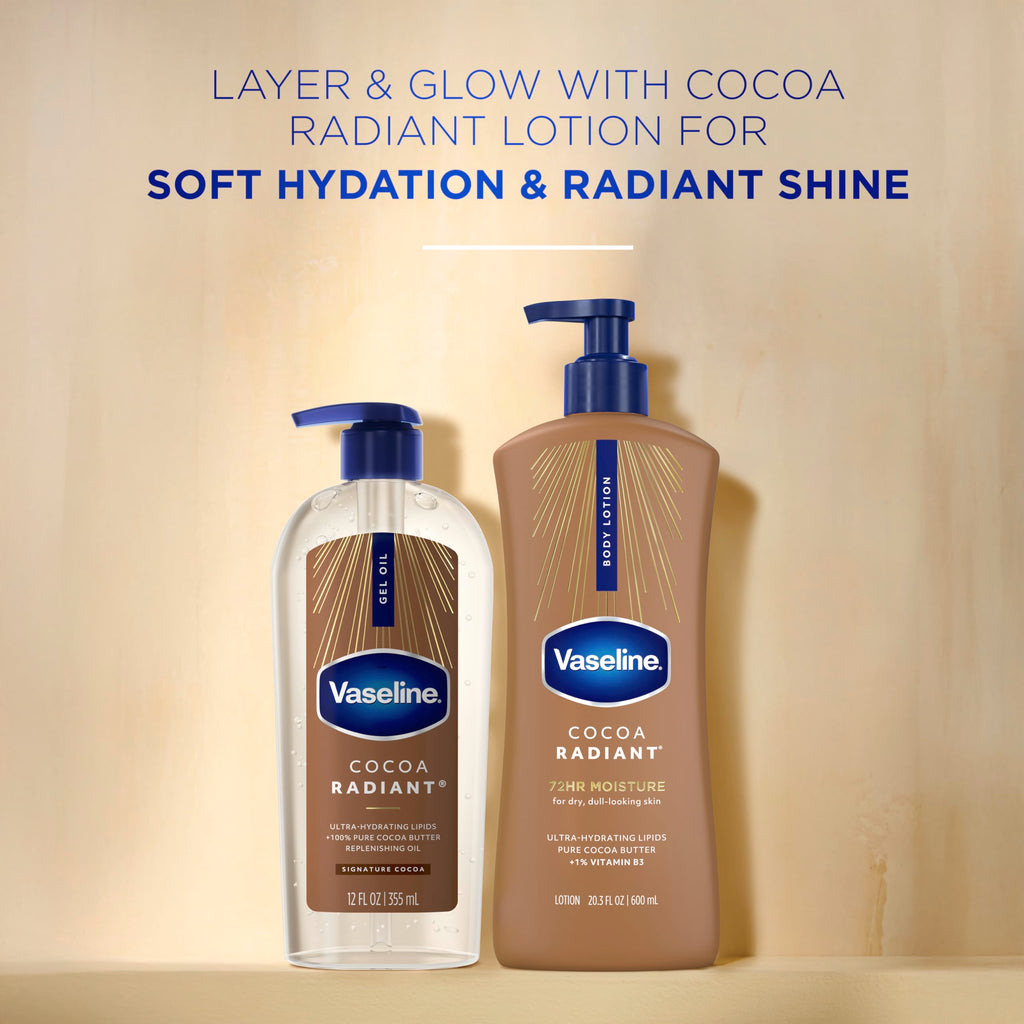 Vaseline Intensive Care Cocoa Radiant Body Gel Oil with 100% Pure Cocoa Butter, 12 oz