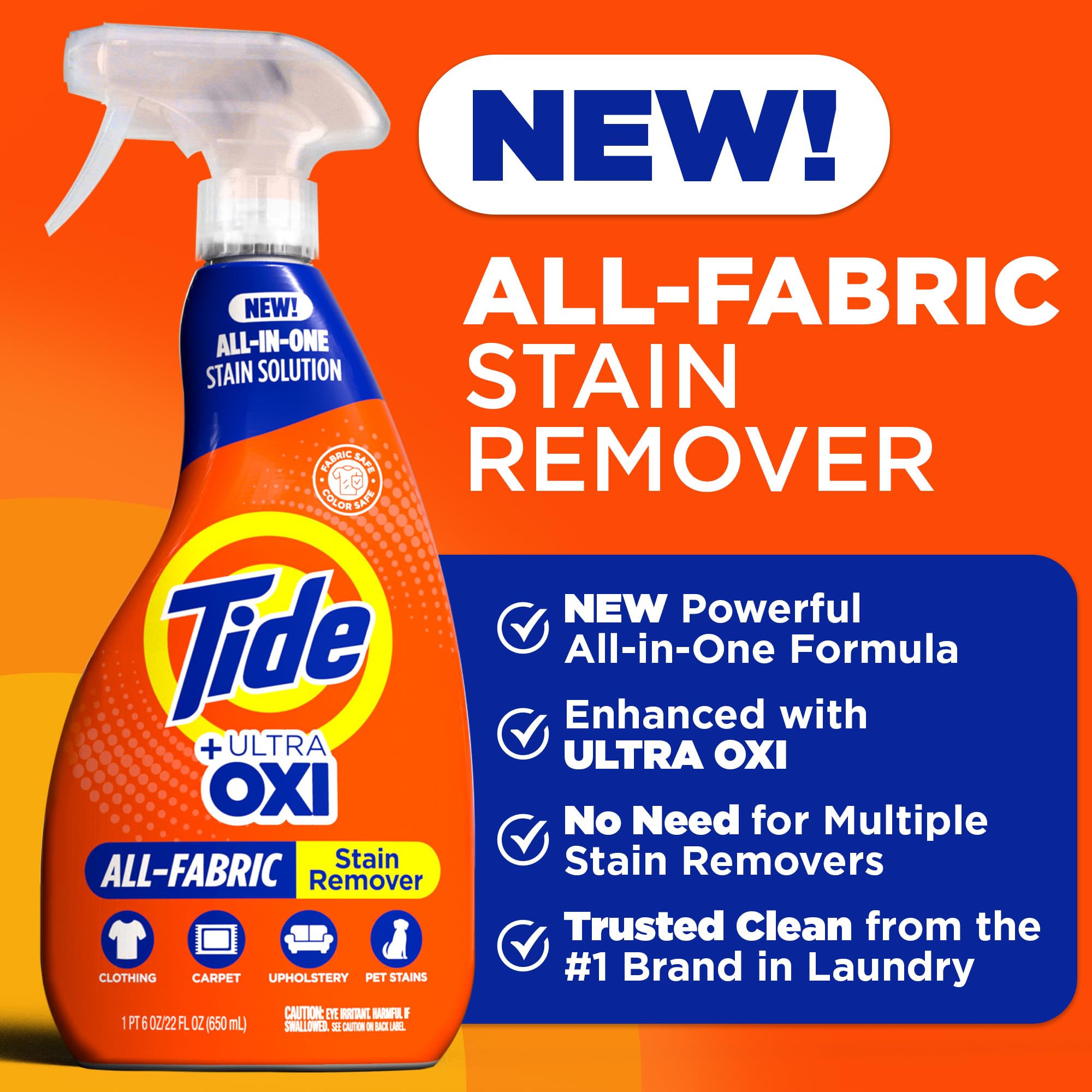 Buy now Tide Laundry Stain Remover Spray with Oxi, Stain Remover for Clothes, Carpet, Upholstery, Pet Bedding, & More, Stain Treater Spray for Tough Stains from Wine, Coffee, Grease, 21.5 Fl Oz (Pack of 2) at indiglob india