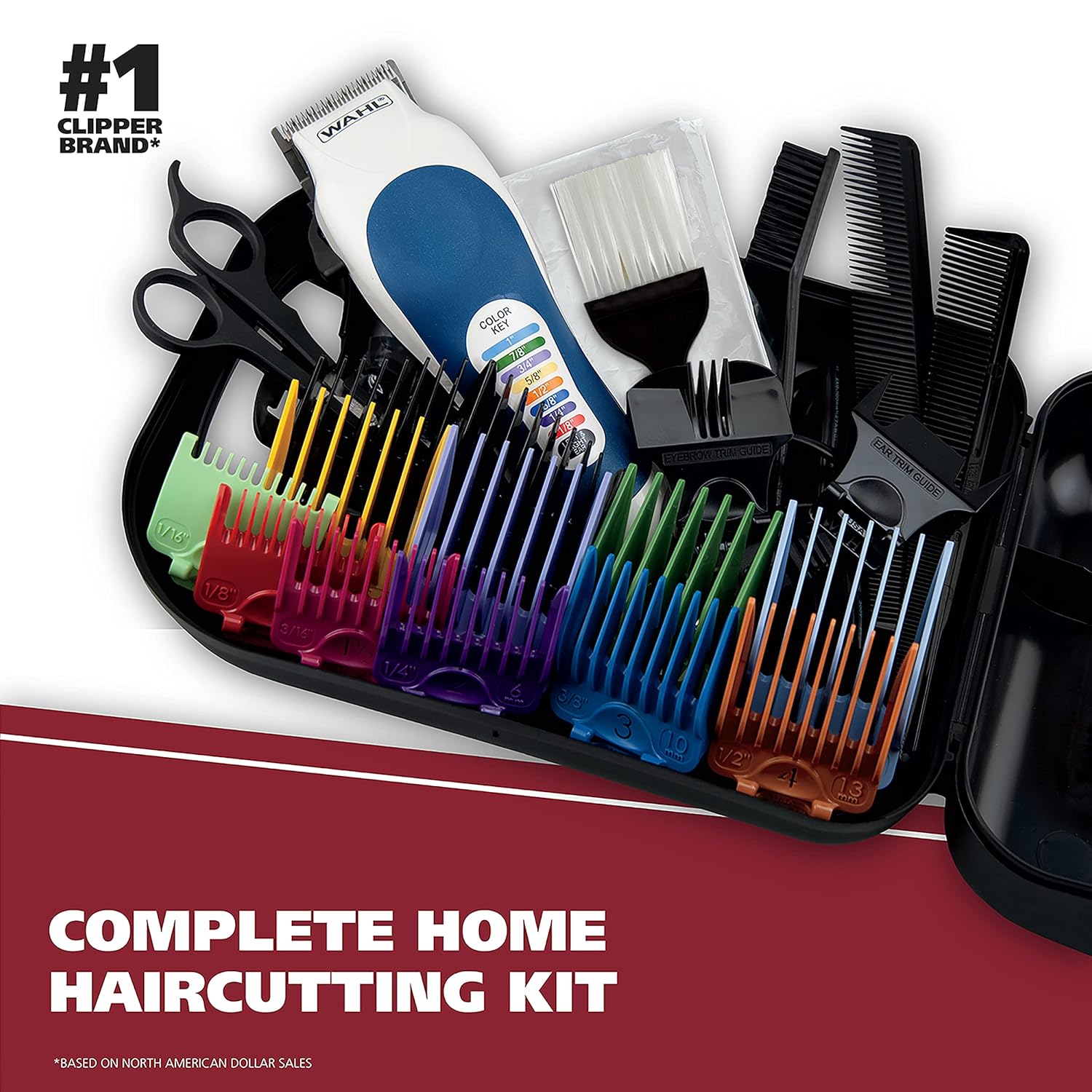 Buy now Wahl Clipper USA Color Pro Complete Haircutting Kit with Easy Color Coded Guide Combs - Corded Clipper for Hair Clipping & Grooming Men, Women, & Children - Model 79300-1001M at indiglob india