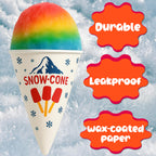 Concession Essentials Paper Snow Cone Cups, 6 oz, Wax Coated, Leakproof Water Cups for Shaved Ice, Water Cooler Dispenser, 100 Count