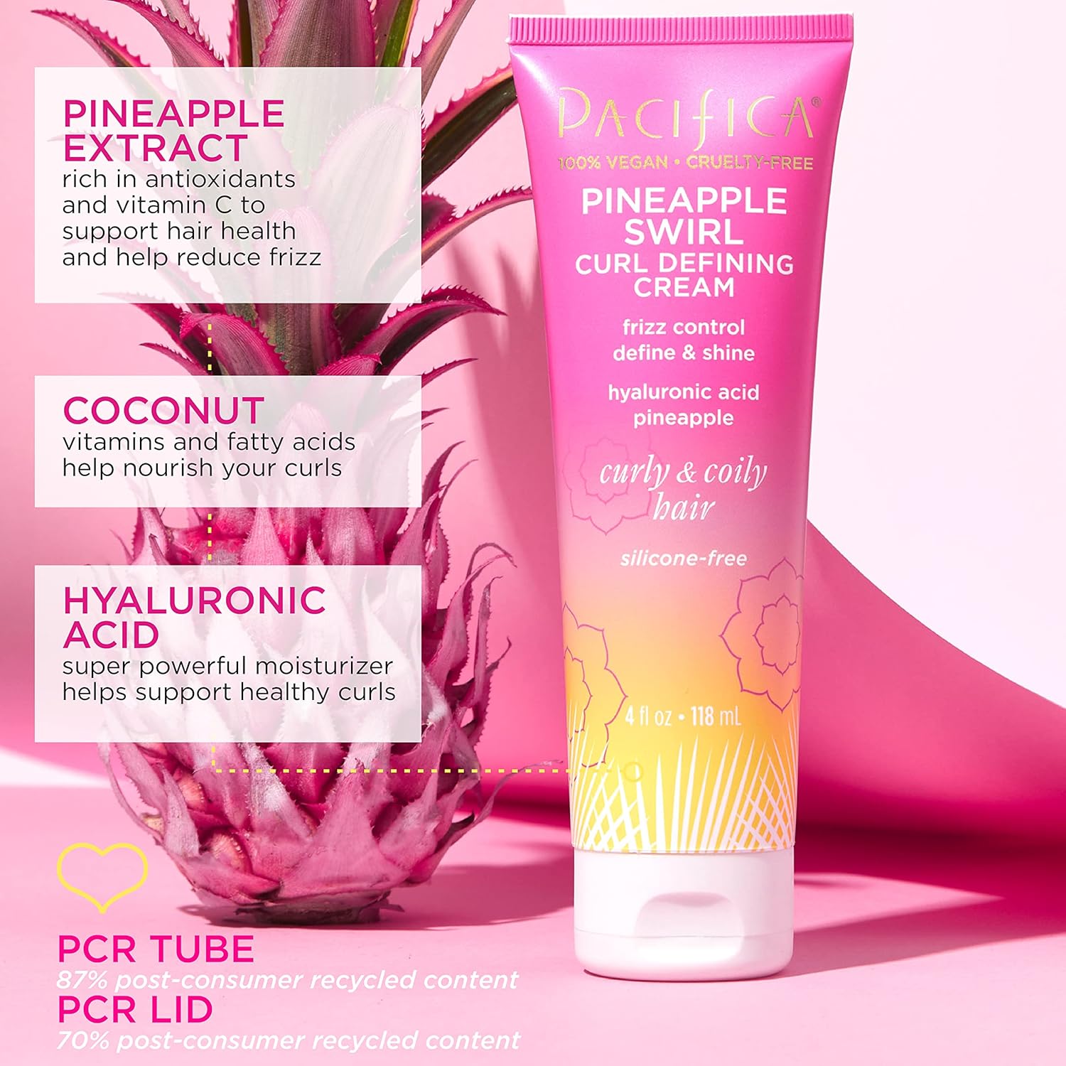 Buy now Pacifica Pineapple Swirl Curl Defining Cream â€“ Curl Cream for Curly Hair, Curly Hair Products with Coconut Oil and Hyaluronic Acid, Styling for Bouncy Waves Without Crunch - 4 Oz at indiglob india