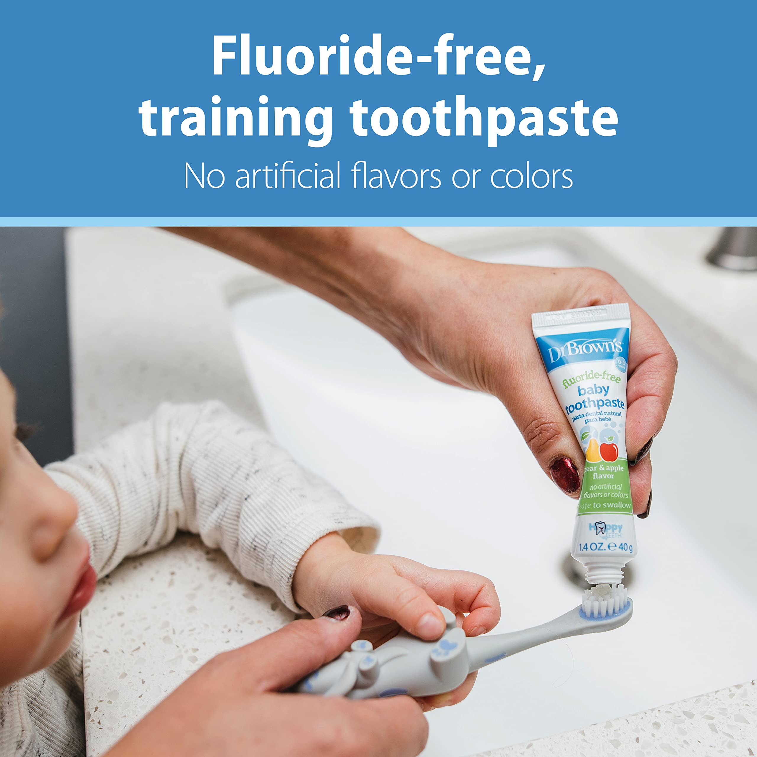 Buy now Dr. Brown's Fluoride-Free Baby Toothpaste, Safe to Swallow, Apple Pear, 1-Pack, 1.4oz/40g, 0-3 Years at indiglob india