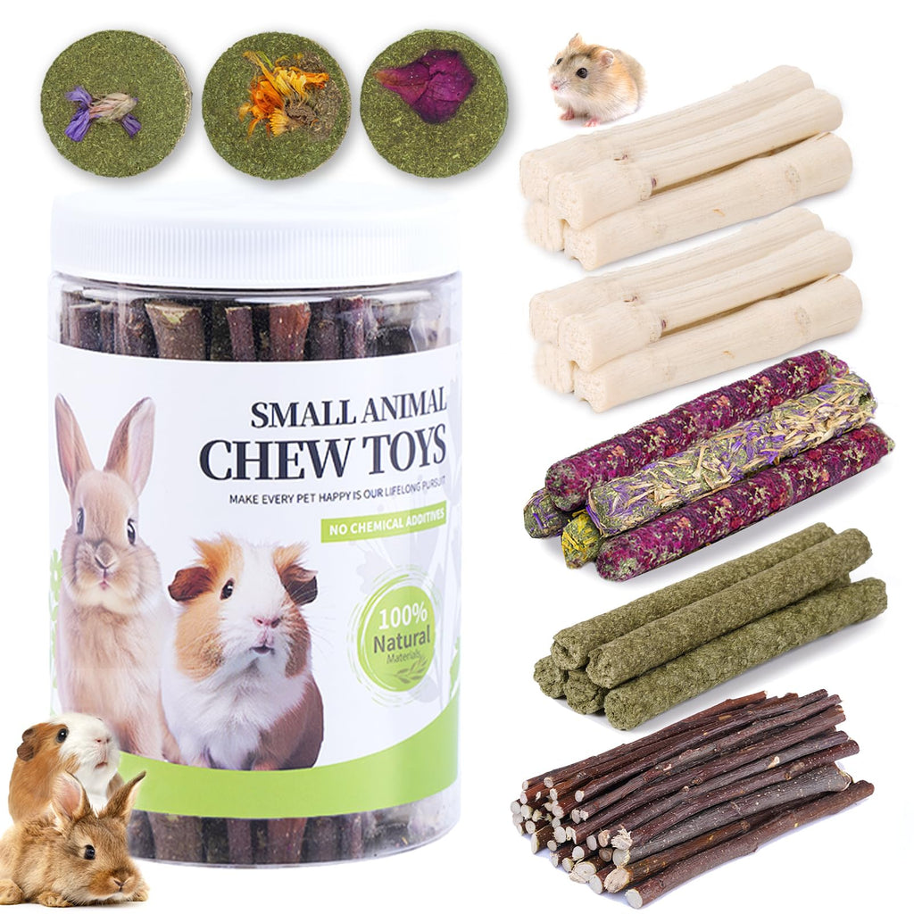 50-60 Pcs Rabbit Chew Toys, Guinea Pig, Hamster, Bunny Chew Toys, Sweet Bamboo, Apple Stick, Timothy Stick, Prevent Teeth Overgrowth, Clean Teeth