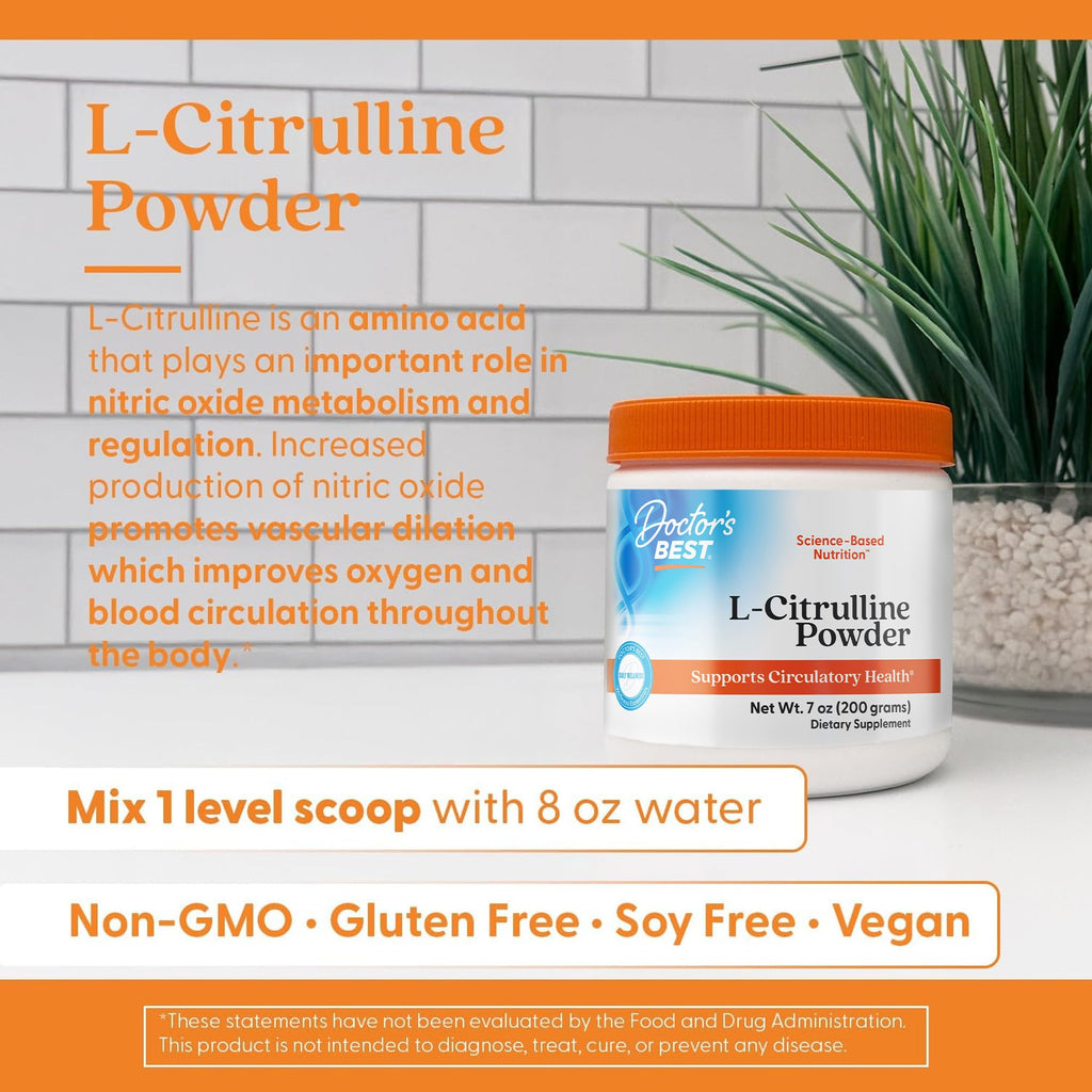 Doctors Best L-Citrulline Powder, Nitric Oxide Metabolism Support, 7 oz