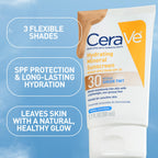 CeraVe Tinted Sunscreen for Face, Mineral SPF 30 Moisturizer, Medium, 1.7oz | Skin Care, Face Sunscreen, Hyaluronic Acid, Zinc Oxide, Titanium Dioxide, Sheer Tint, Healthy Glow, Blends Seamlessly