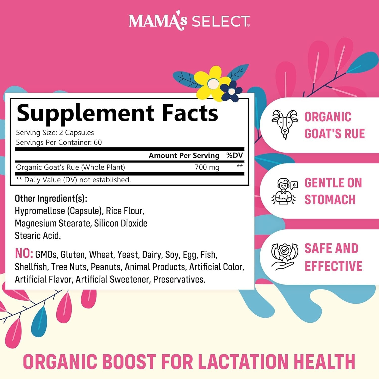 Buy now Mama's Select Organic Goatâ€™s Rue Capsules for Breast Milk Production â€“ Non-GMO, Vegan, Gluten- Free Lactation Support Supplement â€“ Safe & Effective for Nursing Moms â€“ Third-Party Tested at indiglob india