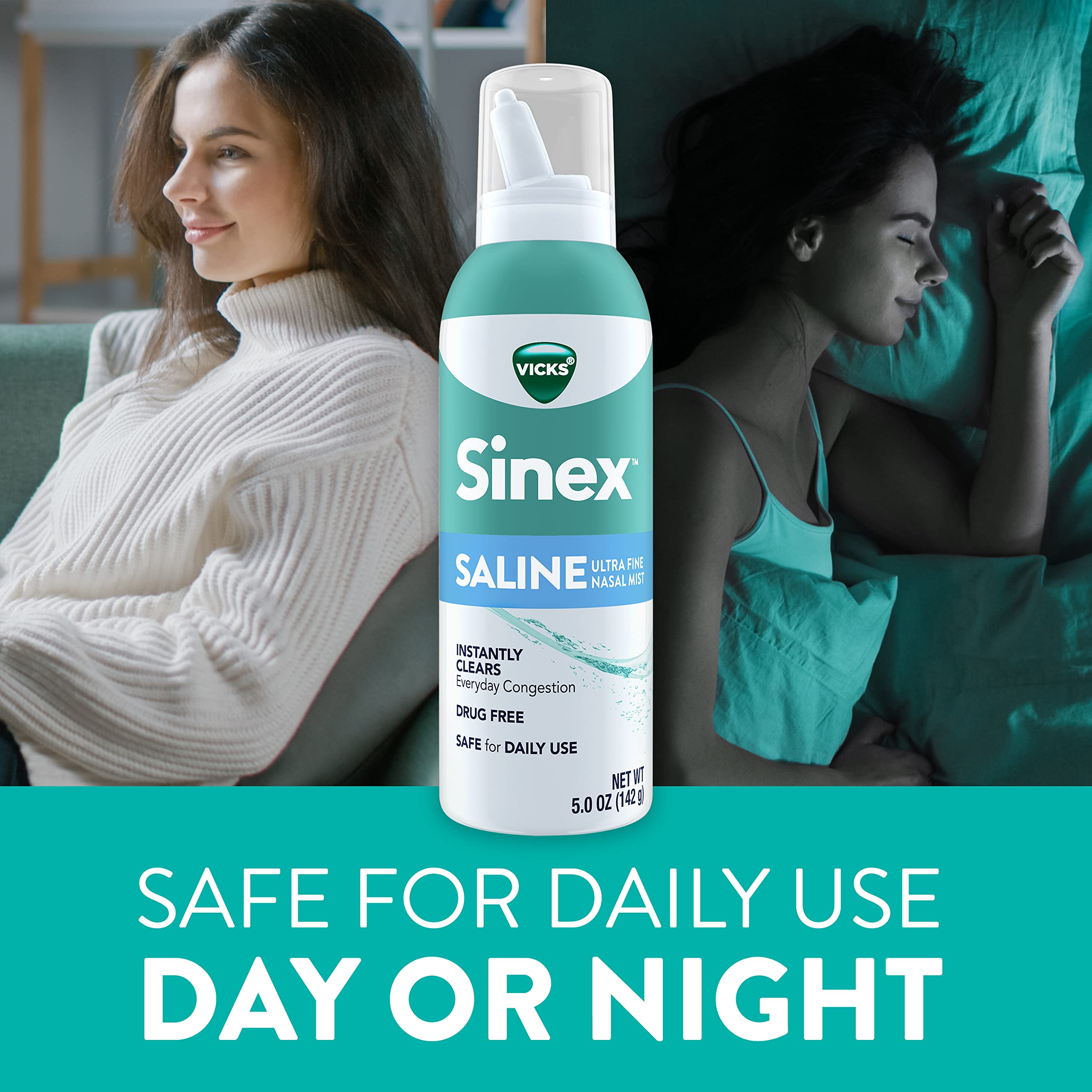 Buy now Vicks Sinex SALINE Nasal Spray, Drug Free Ultra Fine Mist, Clear Everyday Sinus Congestion Fast, Clear Mucus from a Cold or Allergy, Daily Use 5.0 fl oz x 2 at indiglob india