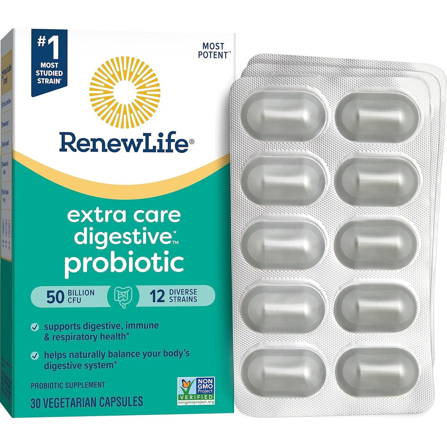 Buy now Renew Life Extra Care Digestive Probiotic Capsules, 50 Billion CFU Guaranteed, Daily Supplement Supports Immune, Digestive, Respiratory Health(1), L. Rhamnosus GG, Dairy, Soy and Gluten-Free, 90 Count 30 Count (Pack of 1) 50 Billion CFU Go-Pack at indiglob india