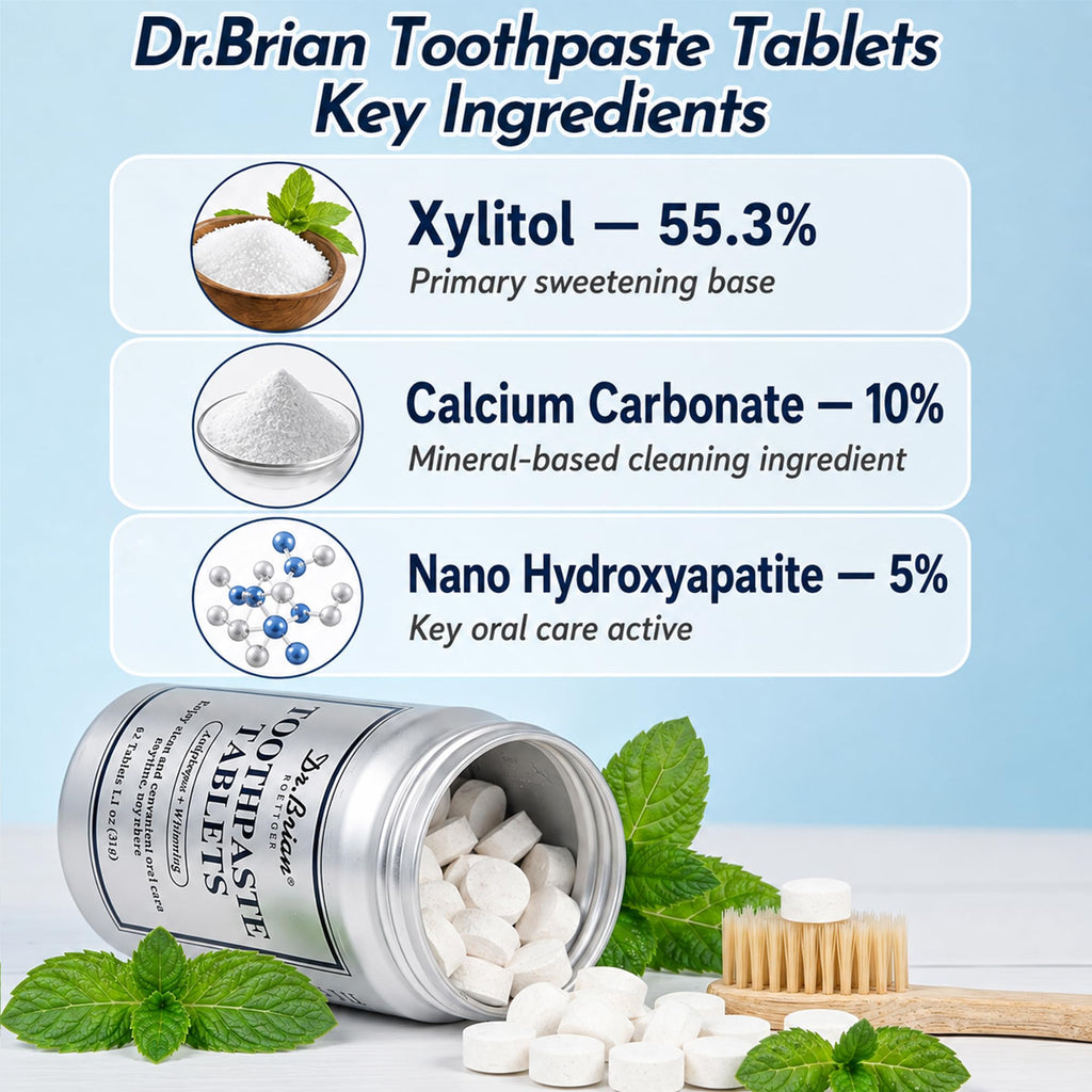 Dr.Brian 5% Nano Hydroxyapatite Toothpaste Tablets, Fluoride Free, 62 Count