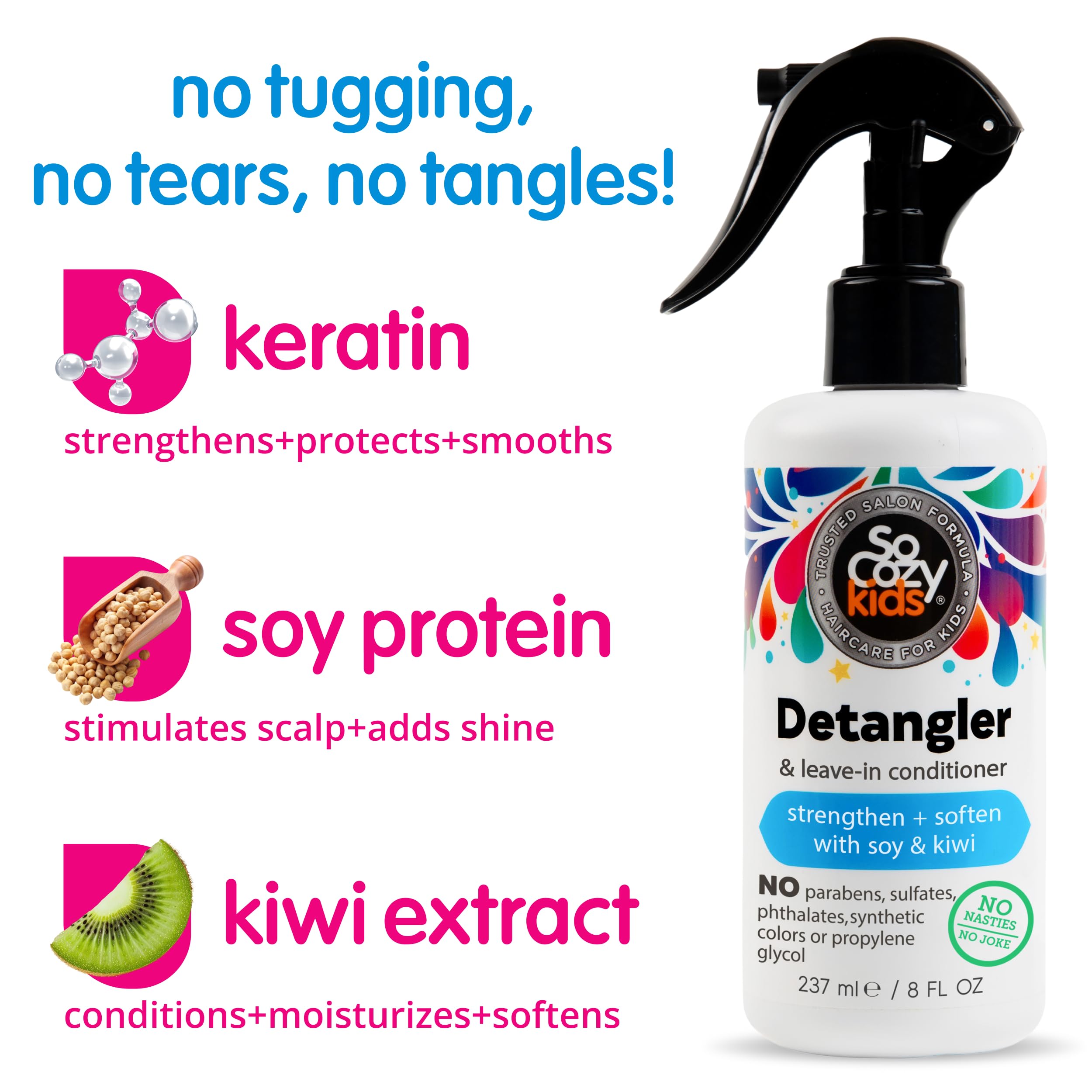 SoCozy Detangler Leave-In Conditioner Spray For Kids Hair, Fruity-Tutti, 8 Fl Oz (Pack of 1)