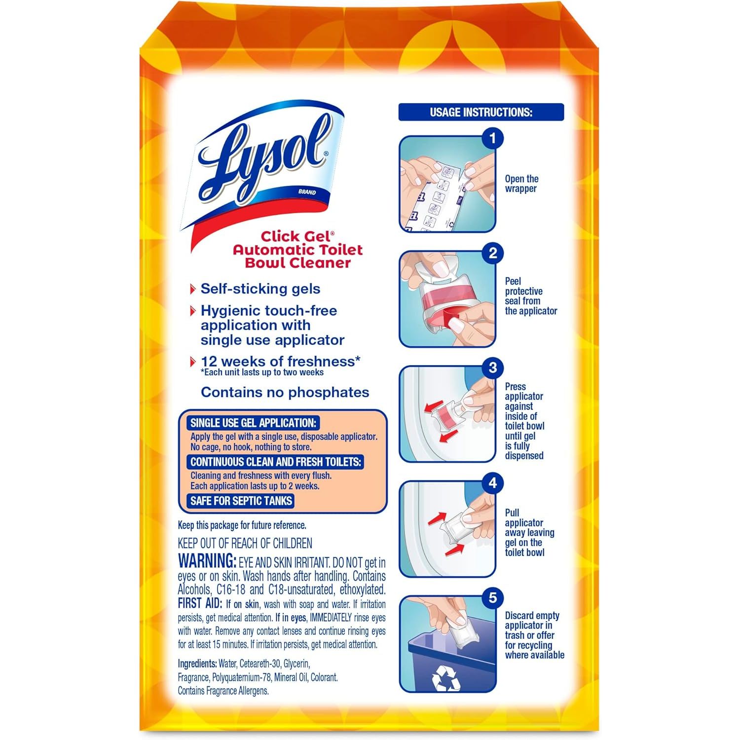 Buy now Lysol Click Gel Automatic Toilet Bowl Cleaner, Toilet Gel Stamp, Toilet Freshener, Bathroom Essentials, Refreshing Mango & Hibiscus Scent, 6 Count (Pack of 1) at indiglob india