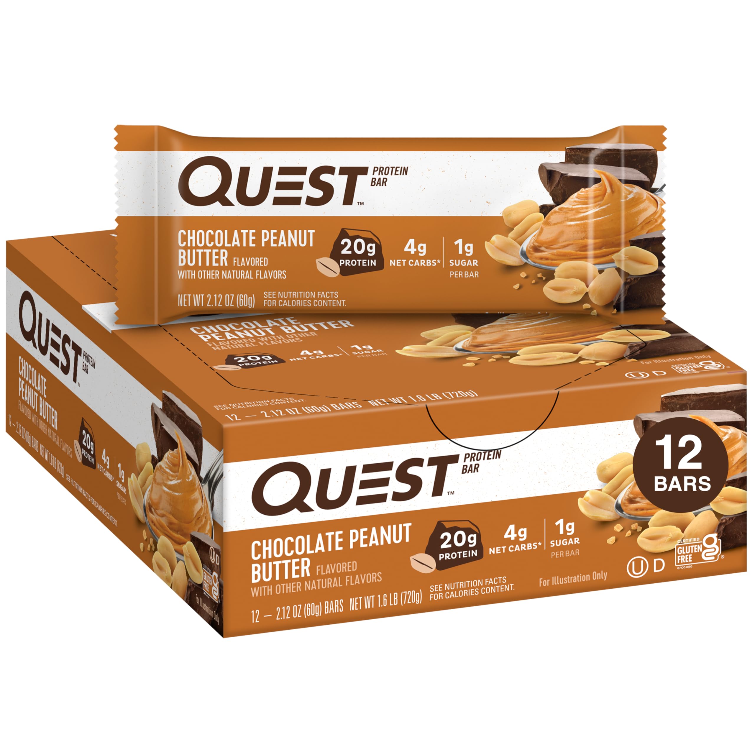 Buy now Quest Nutrition Chocolate Brownie Protein Bar, 20g Protein, 1g Sugar, 4g Net Carb, High Fiber, Gluten Free, 12 Count at indiglob india