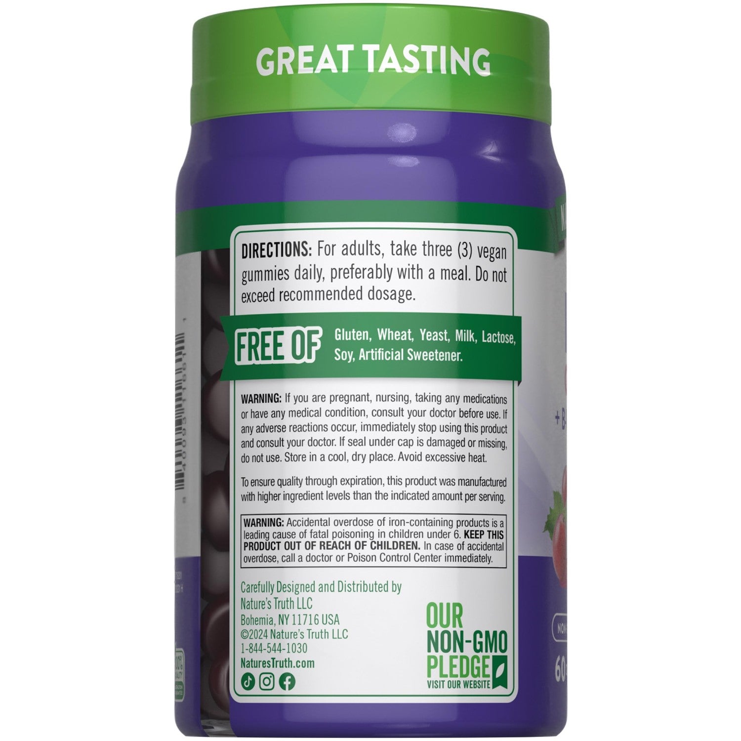 Nature's Truth Iron Gummies | 60 Count | Vegan, Non-GMO & Gluten Free Supplement | with Zinc & B Vitamins | Grape Flavor