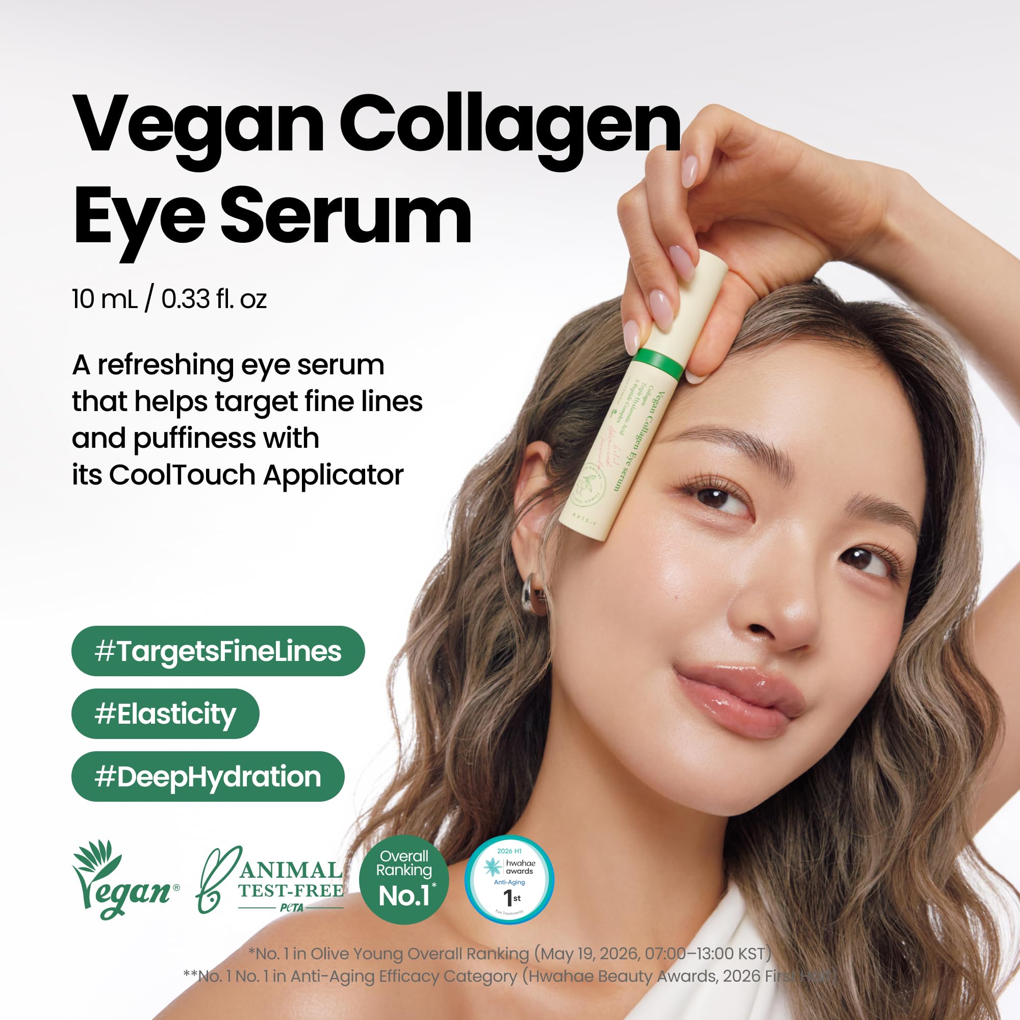 AXIS-Y Vegan Collagen Eye Serum with 2% Niacinamide, Peptides, 0.33 fl. oz. | Vegan Korean Eye Cream with Cooling Roller for Wrinkles, Fine Lines, Dark Circles, Puffiness & Deep Hydration